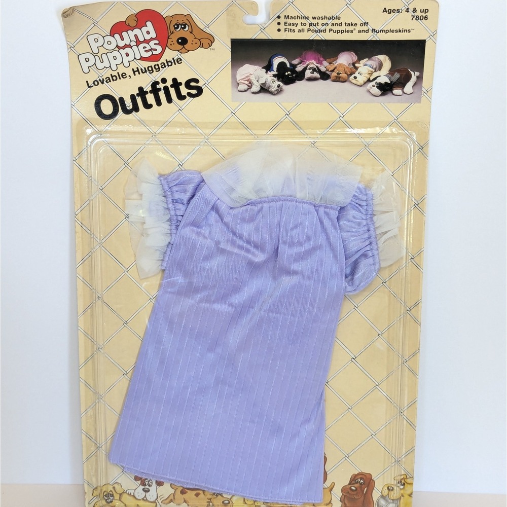 Vintage 1986 Pound Puppies Outfit Purple Dress Tulle Ruffle Tonka 7806 NIP